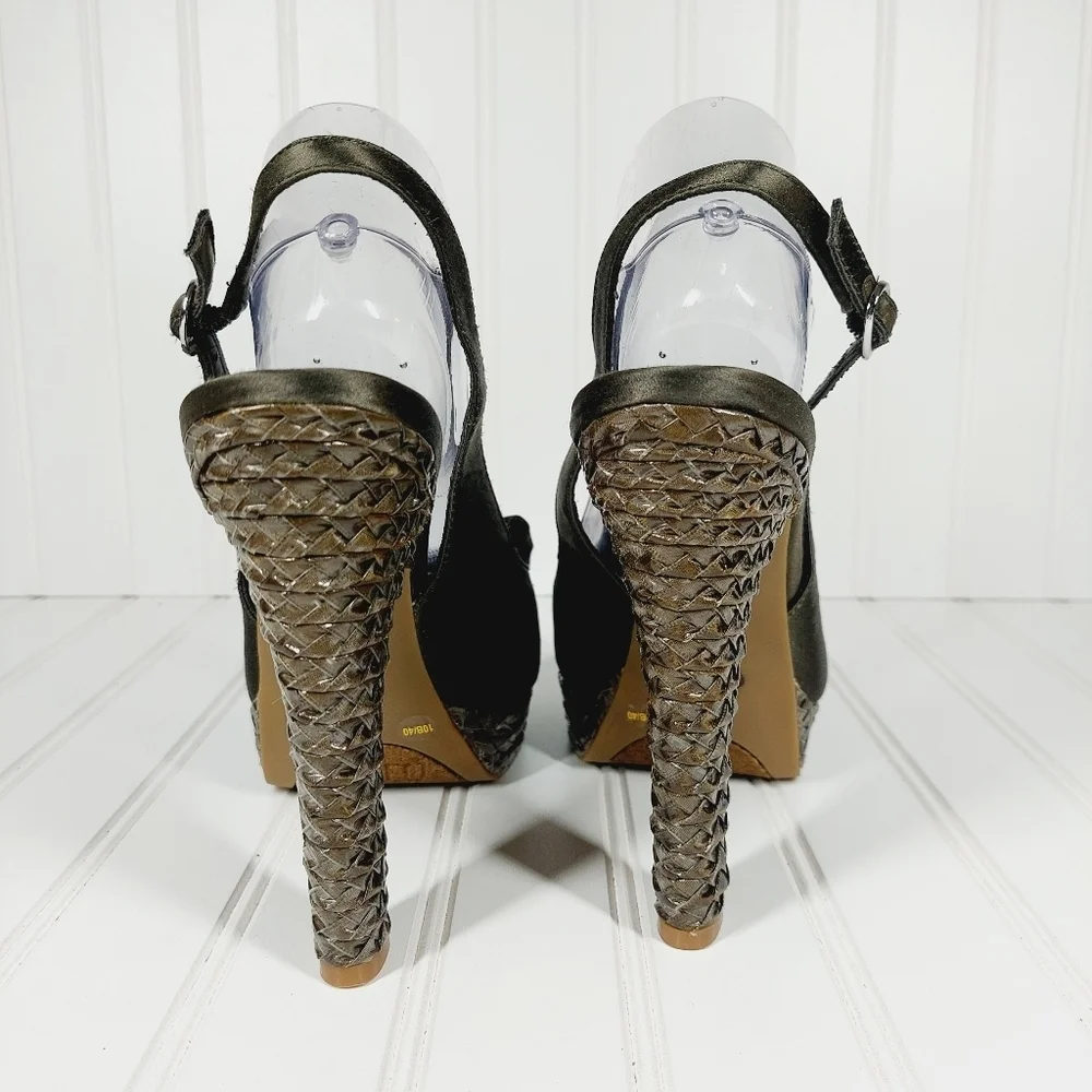 NEW BCBGeneration Olive Leather Bow Platform Slingback Heel Sandals H716